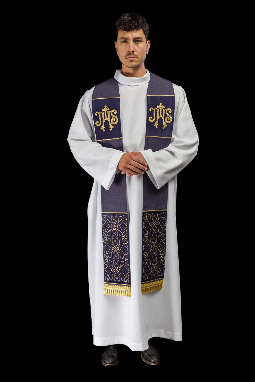 Velvet Embroidered Purple Stole with IHS Motif