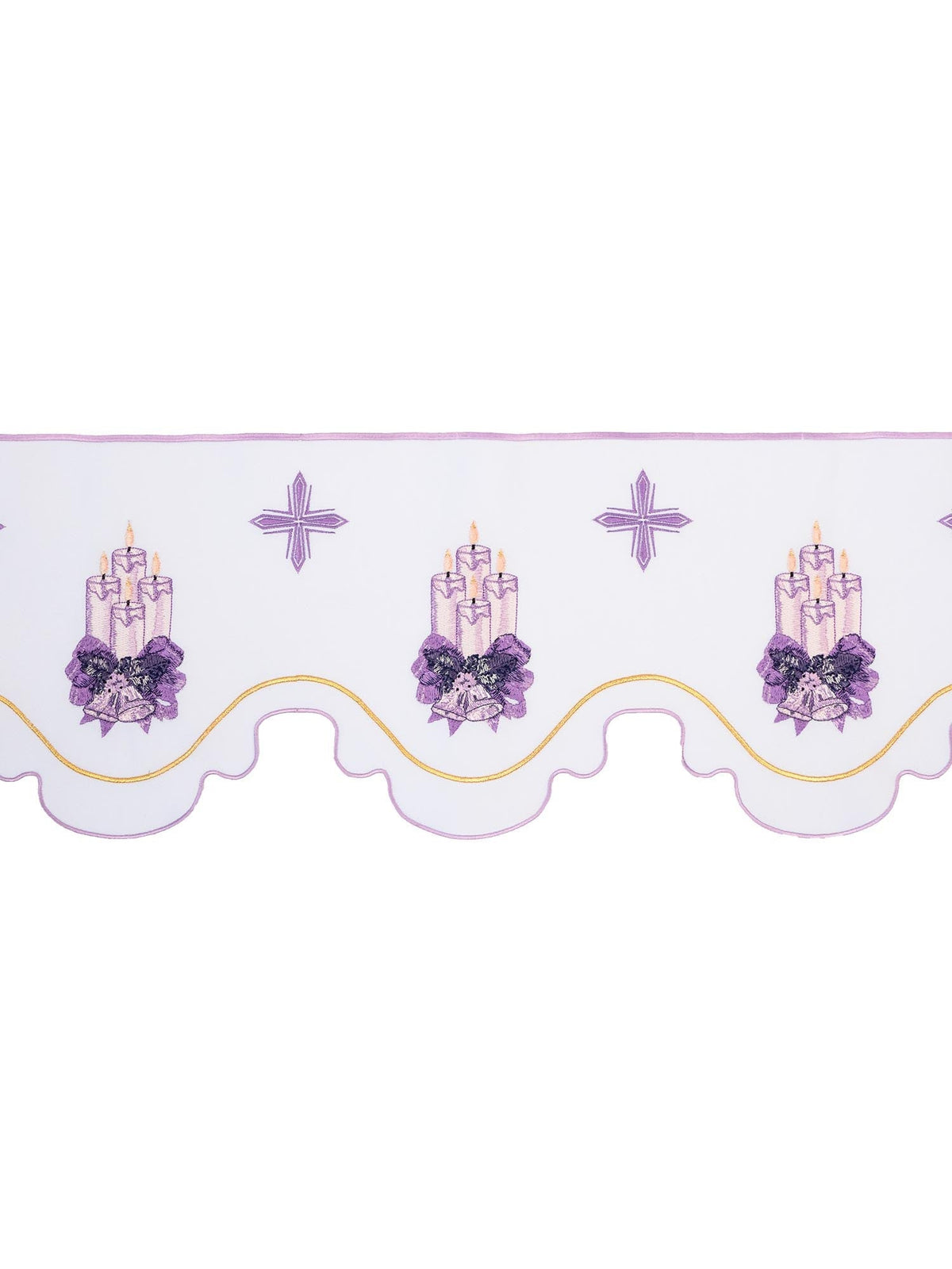 Advent superfrontal in white with purple candles KOM/097/04 23cm 3,5m - HAFTINAUSA.COM