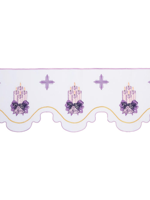 Advent superfrontal in white with purple candles KOM/097/04 23cm 3,5m - HAFTINAUSA.COM