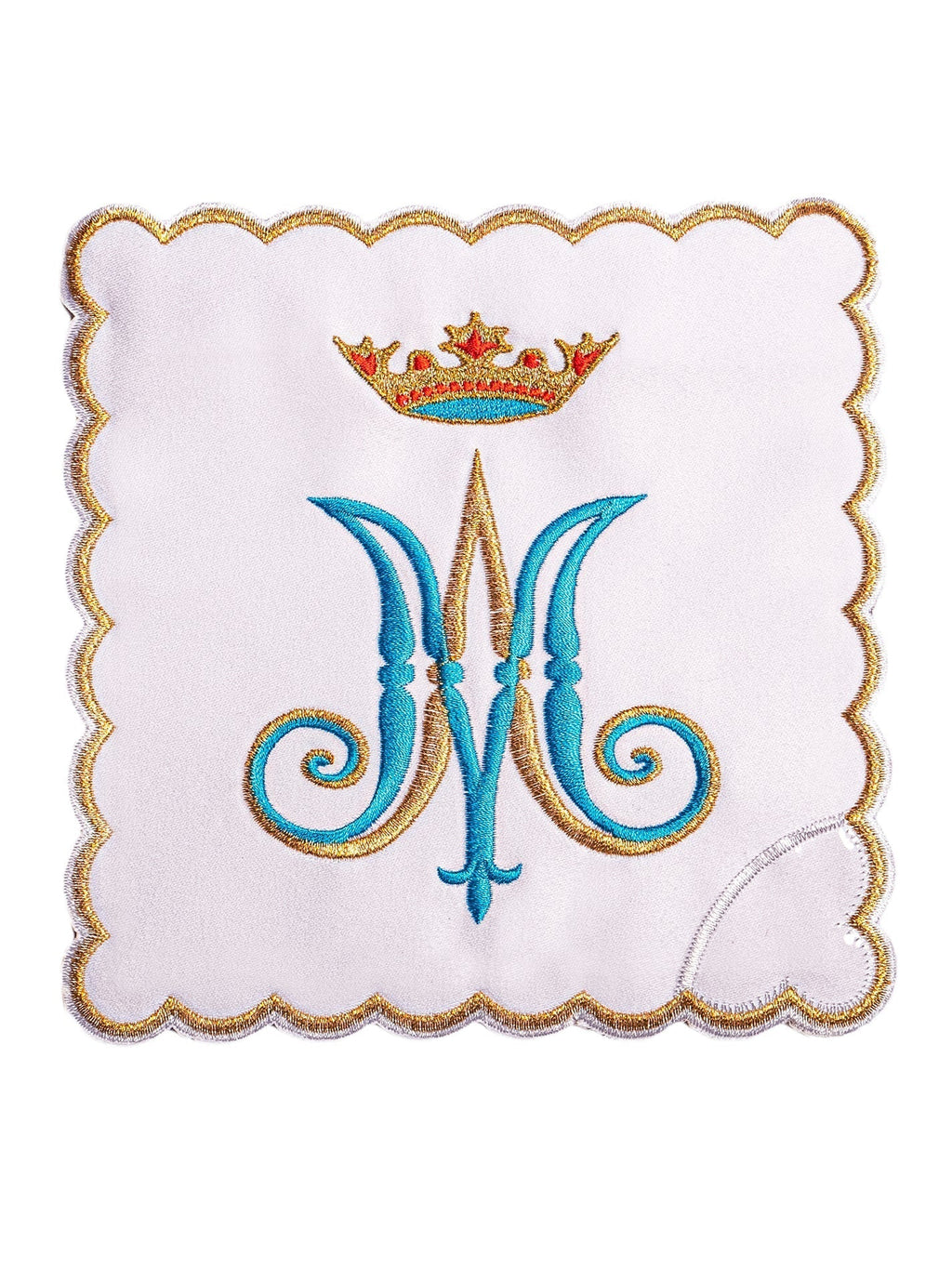 Chalice Linens Embroidered with blue and gold Marian Motif KK/164 - HAFTINAUSA.COM