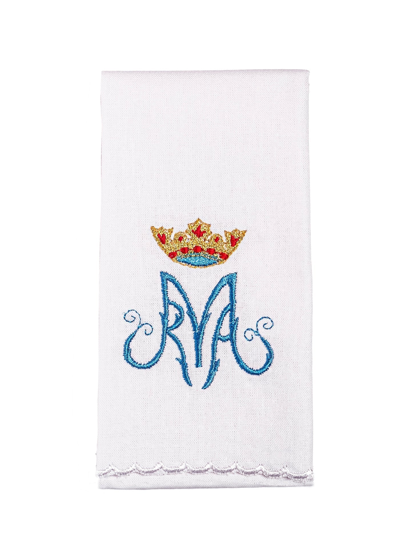 Chalice Linens with blue and gold Marian symbol KK/003/C1 - HAFTINAUSA.COM