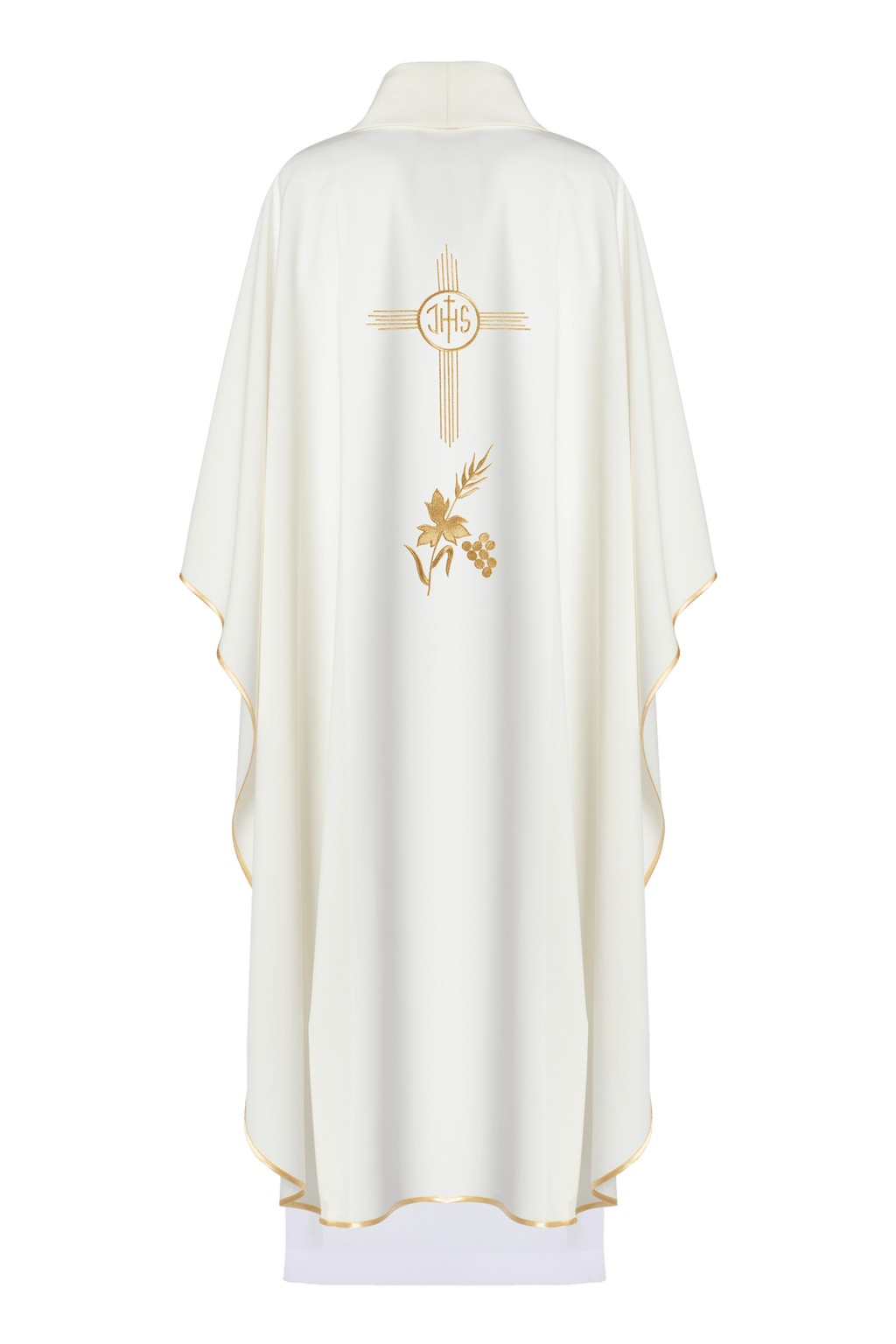 Chasuble with IHS embroidery in ecru KOR/003/05/12 ECRU - HAFTINAUSA.COM