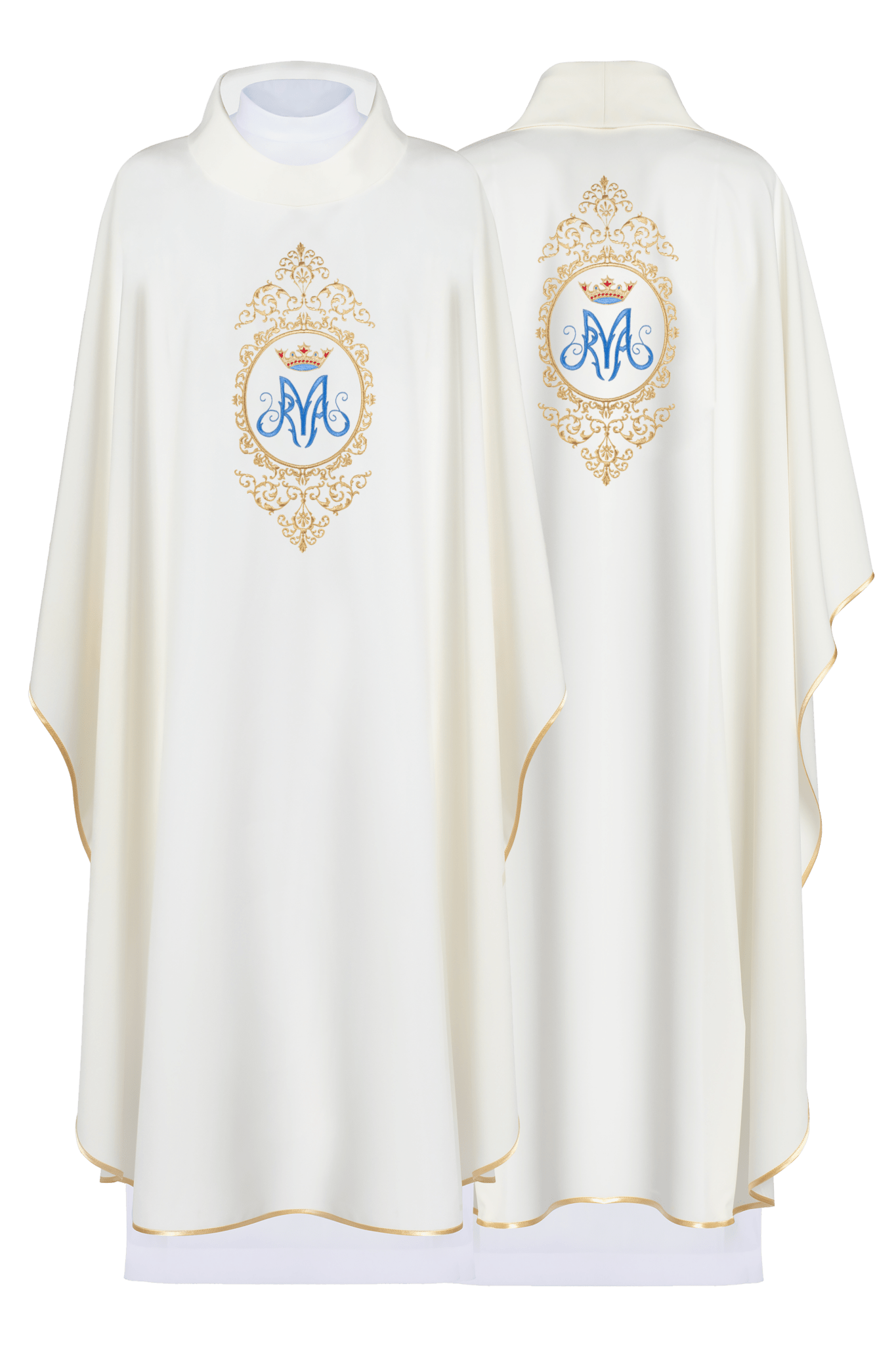 Chasuble with Marian motif framed by gold embroidery KOR/232/05/12 ECRU - HAFTINAUSA.COM