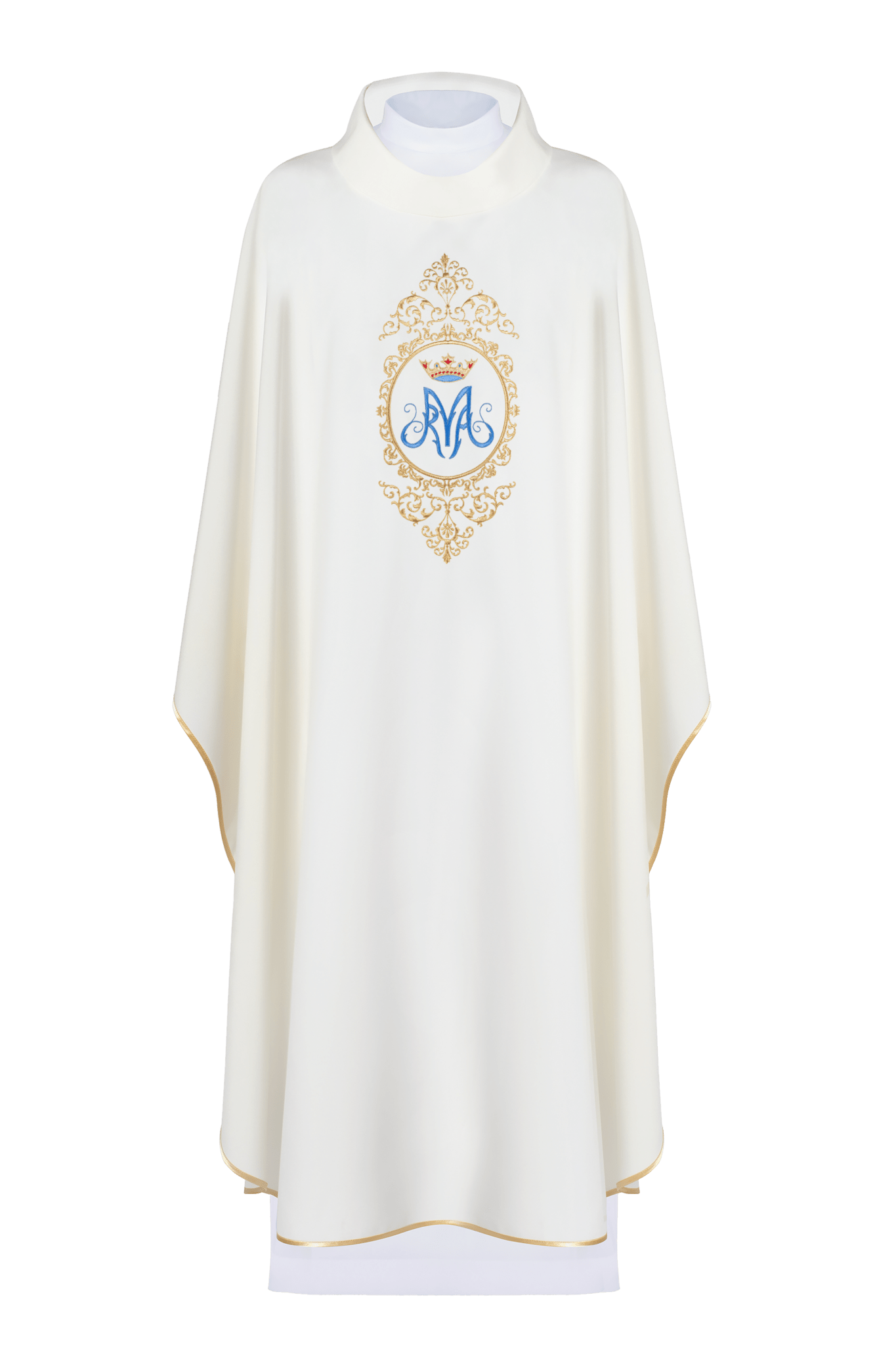 Chasuble with Marian motif framed by gold embroidery KOR/232/05/12 ECRU - HAFTINAUSA.COM