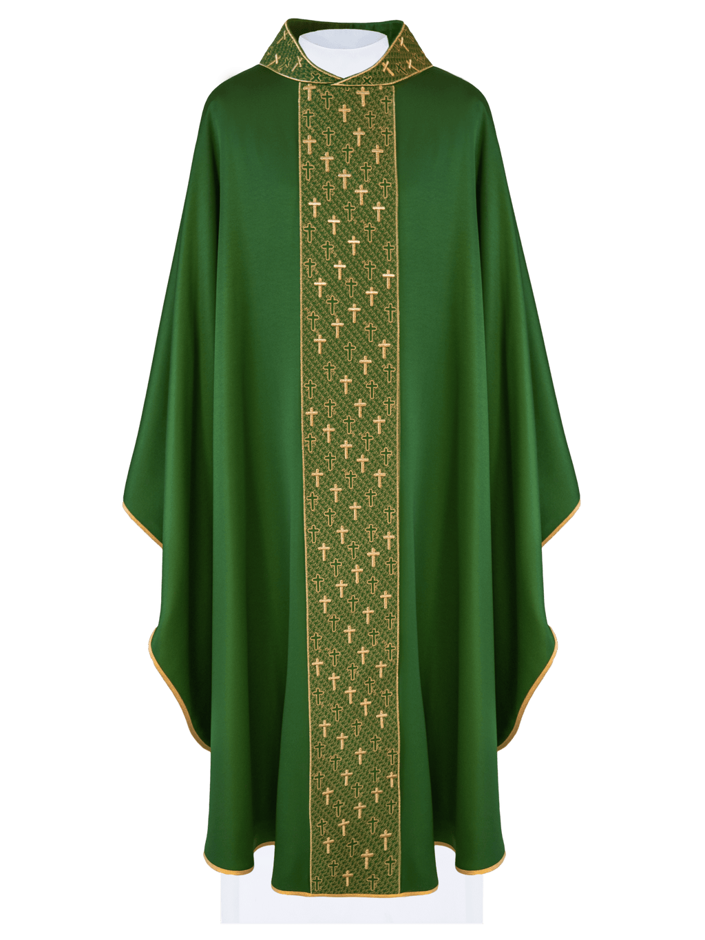 Chasuble with richly embroidered belt in green crosses S - 7062 - 01 - 53 - HAFTINAUSA.COM