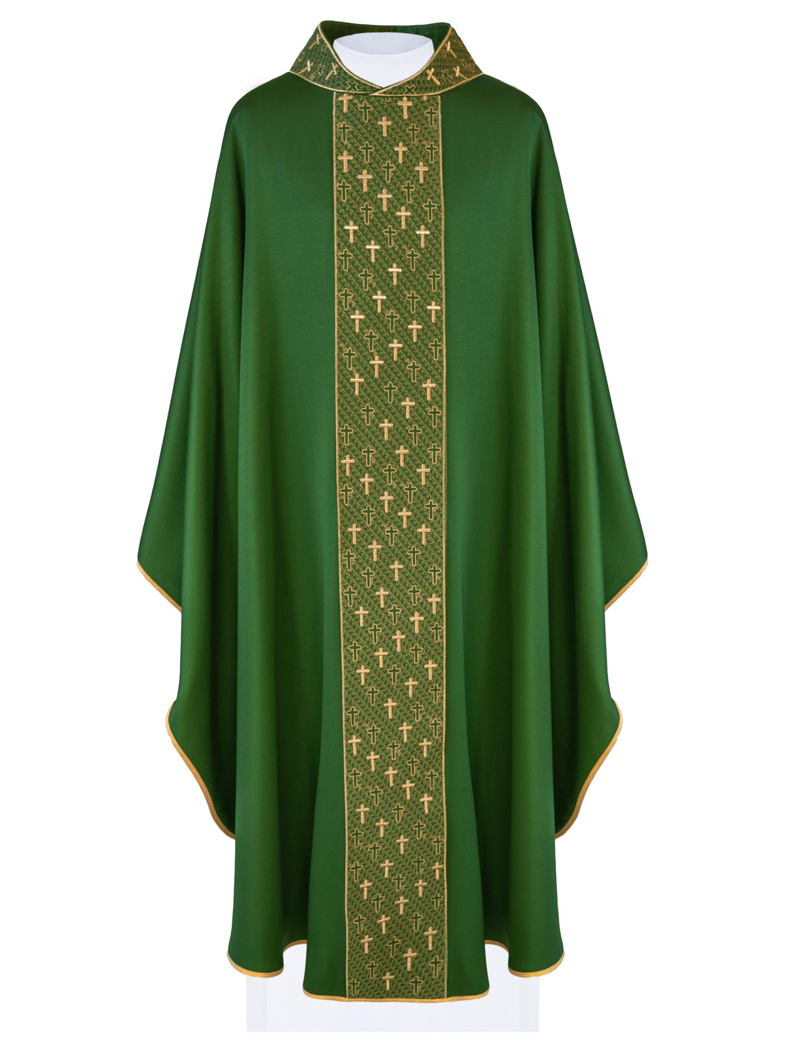 Chasuble with richly embroidered belt in green crosses S - 7062 - 01 - 53 - HAFTINAUSA.COM
