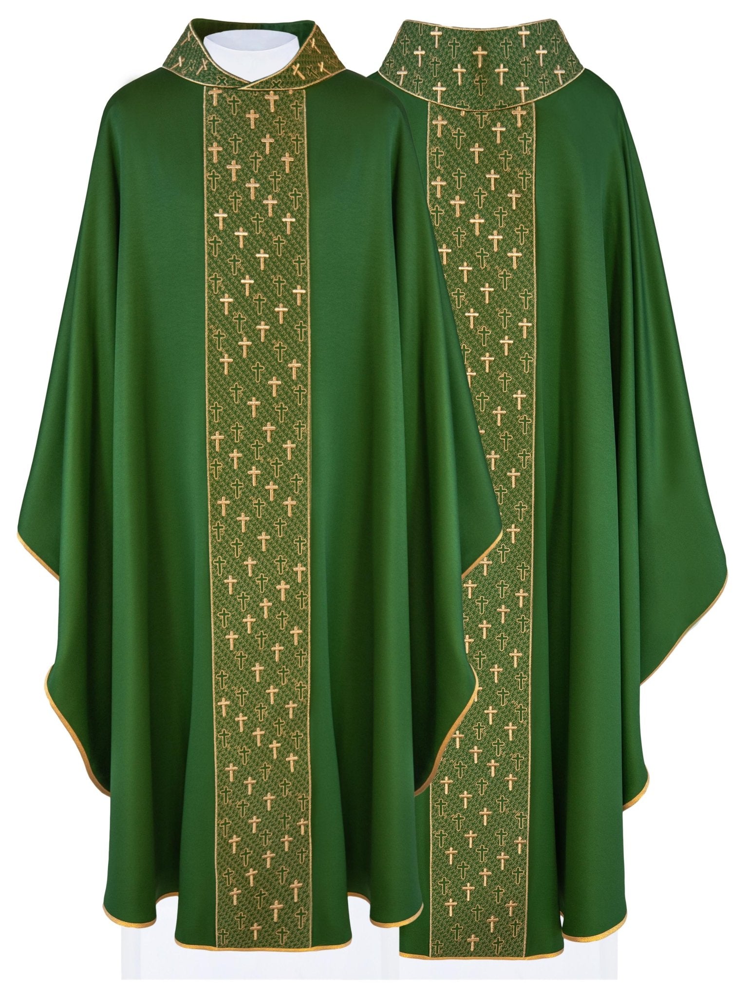 Chasuble with richly embroidered belt in green crosses S - 7062 - 01 - 53 - HAFTINAUSA.COM