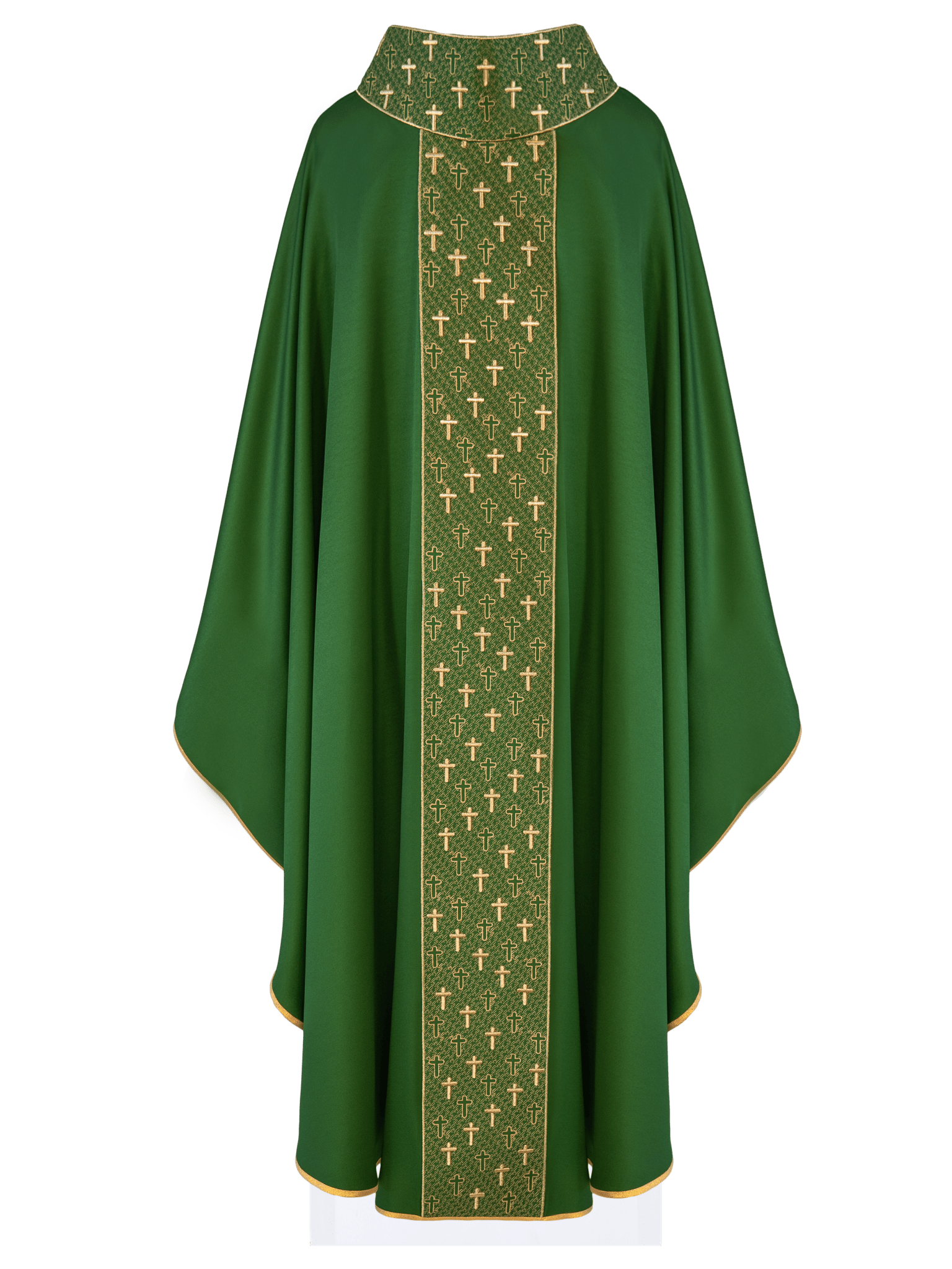 Chasuble with richly embroidered belt in green crosses S - 7062 - 01 - 53 - HAFTINAUSA.COM