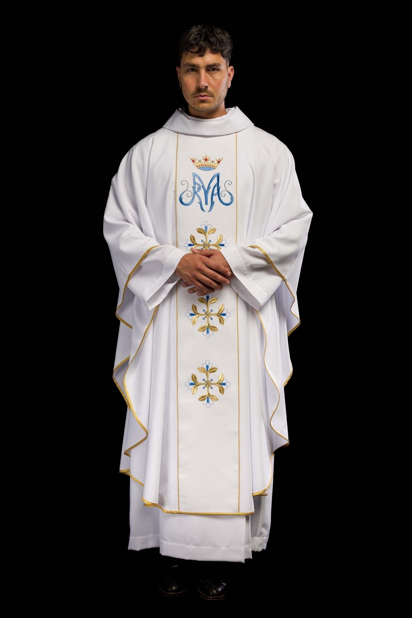Classic white Marian priests chasuble KOR/128/04/01 BIAŁY - HAFTINAUSA.COM
