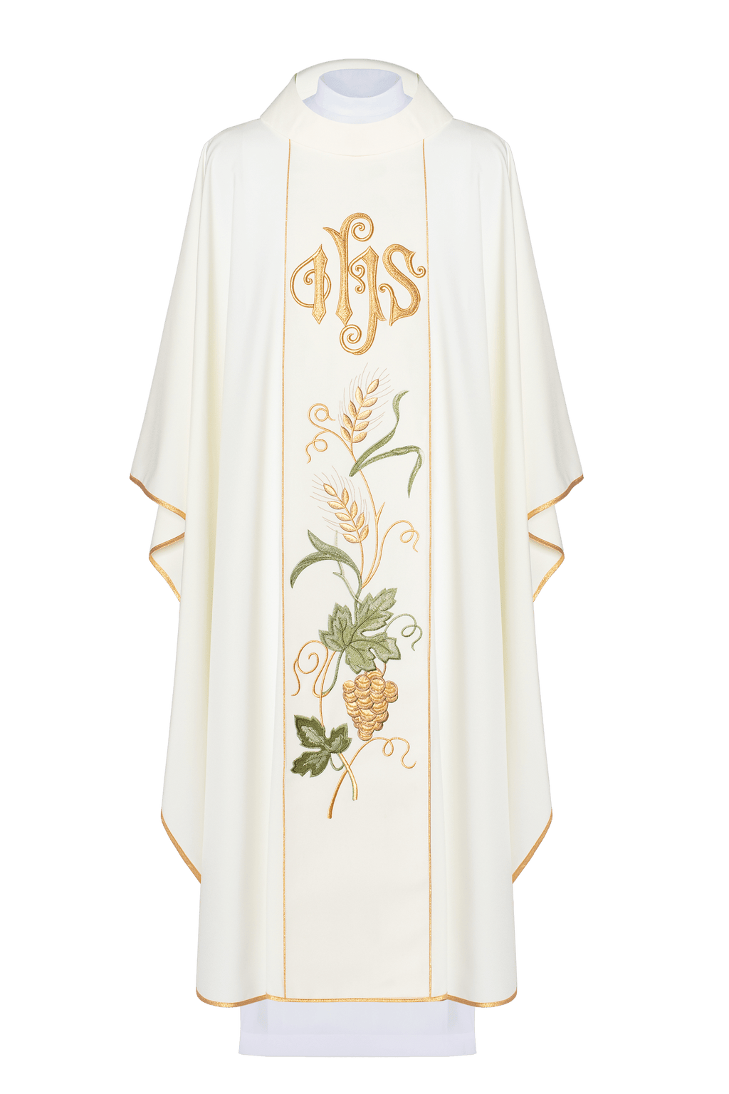 Ecru chasuble with IHS and grapes embroidery KOR/117/05/01 ECRU - HAFTINAUSA.COM