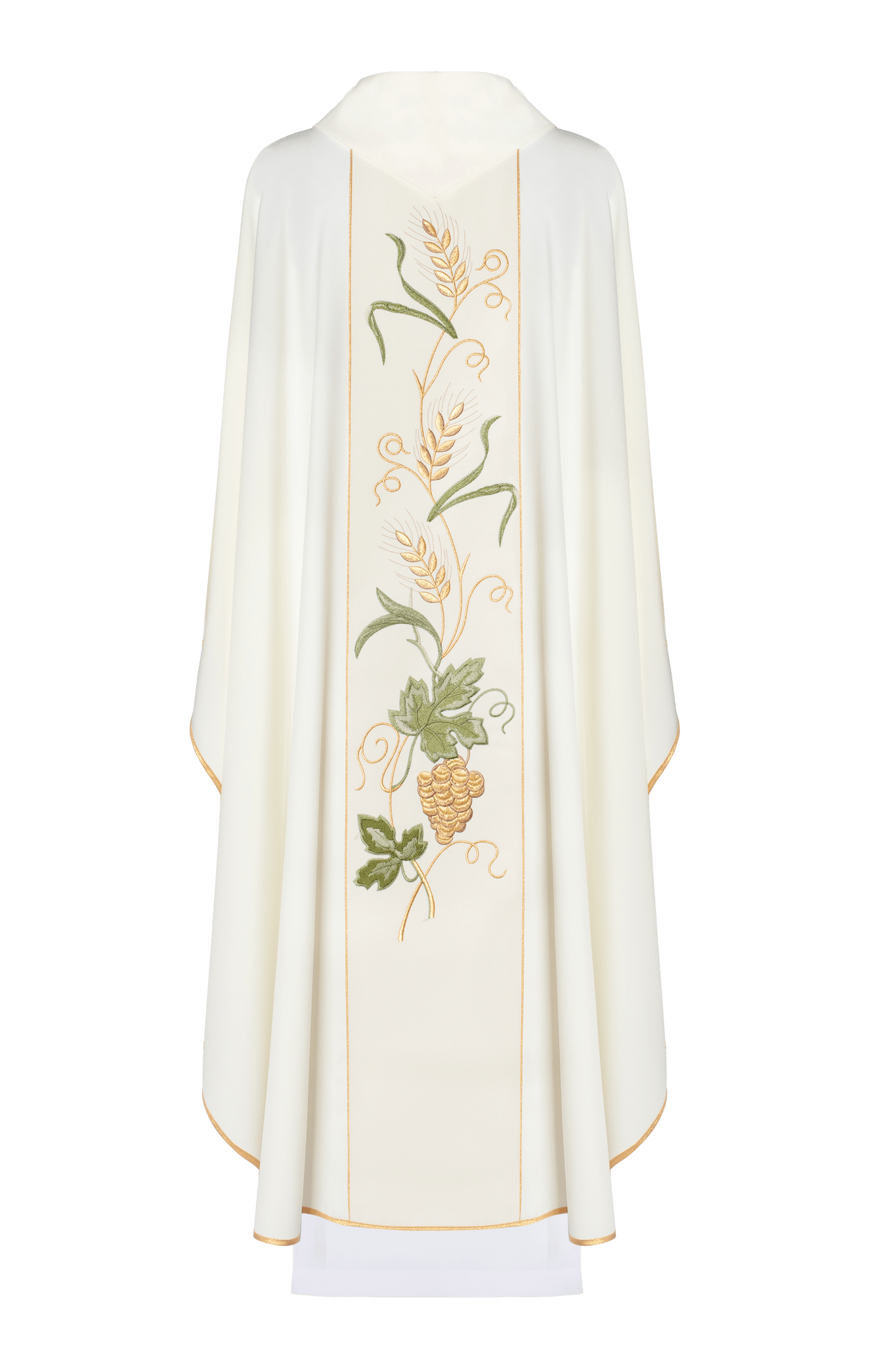 Ecru chasuble with IHS and grapes embroidery KOR/117/05/01 ECRU - HAFTINAUSA.COM