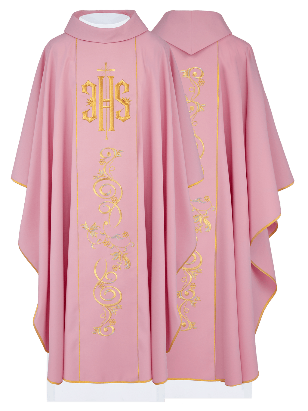 Pink chasuble with classic IHS embroidery KOR/031/08/01 RÓŻ - HAFTINAUSA.COM