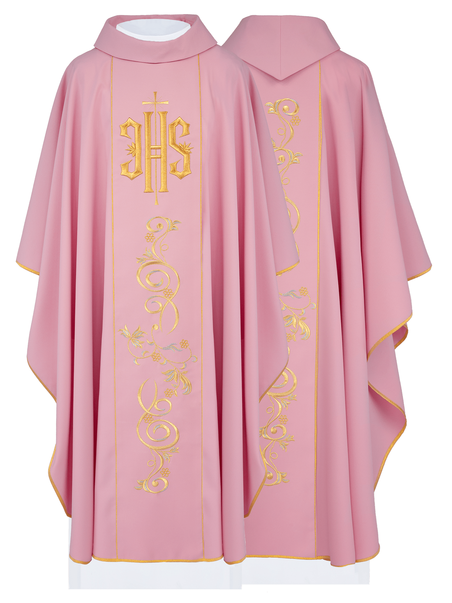 Pink chasuble with classic IHS embroidery KOR/031/08/01 RÓŻ - HAFTINAUSA.COM