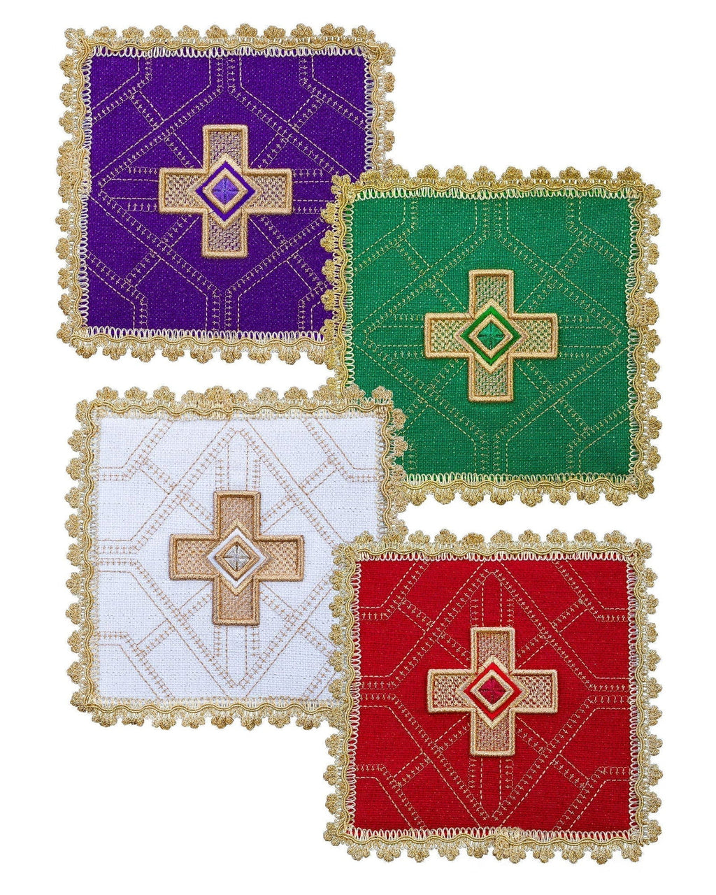 Set of four palls with golden embroidery KPA4/185 18*18 - HAFTINAUSA.COM
