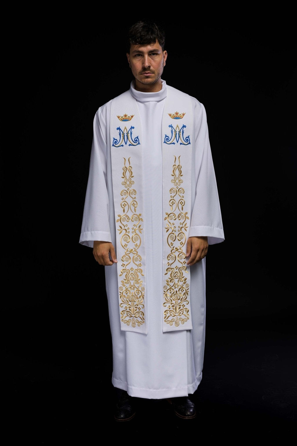 White embroidered Marian priestly stole KST/056/04/01 BIAŁY - HAFTINAUSA.COM