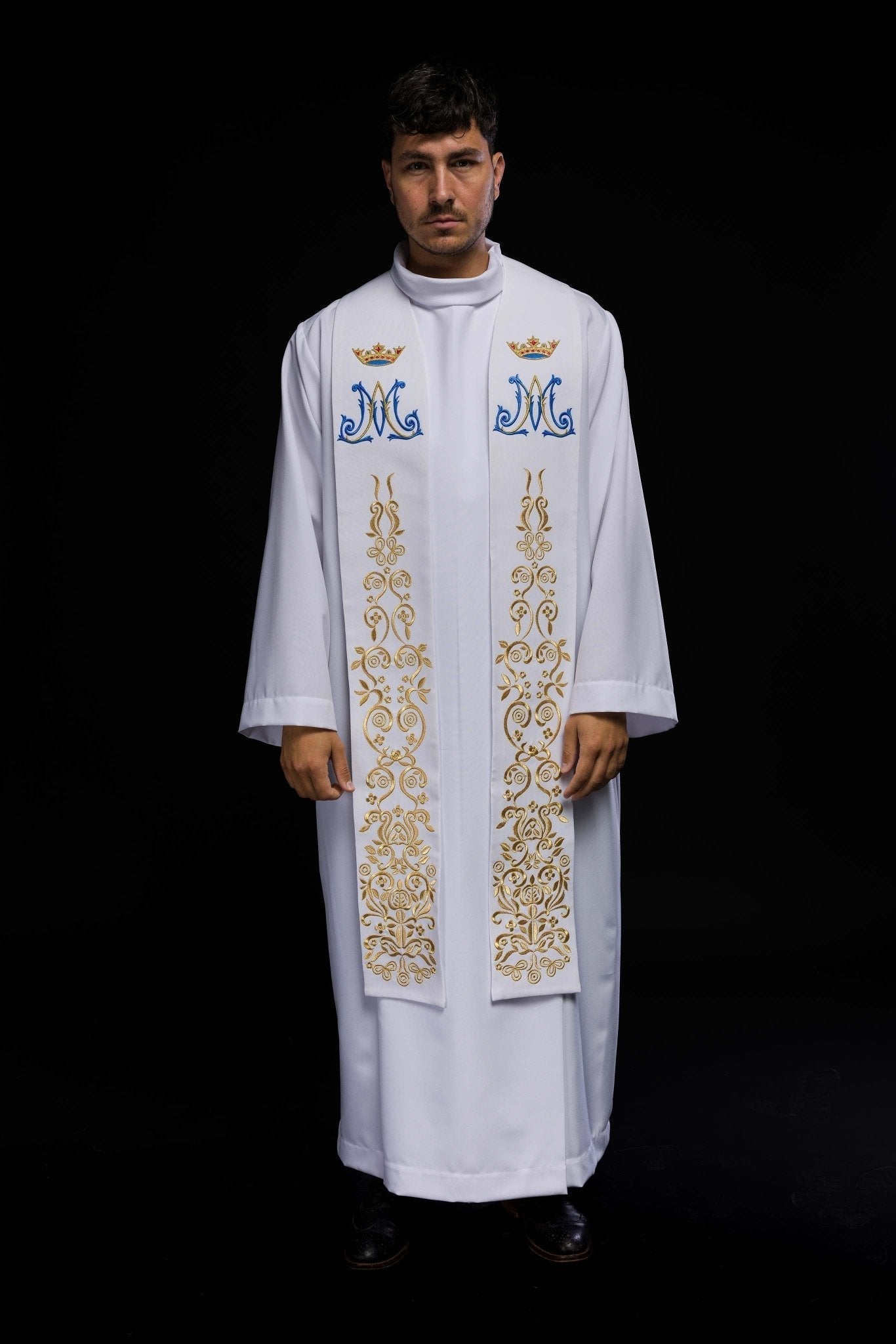 White embroidered Marian priestly stole KST/056/04/01 BIAŁY - HAFTINAUSA.COM