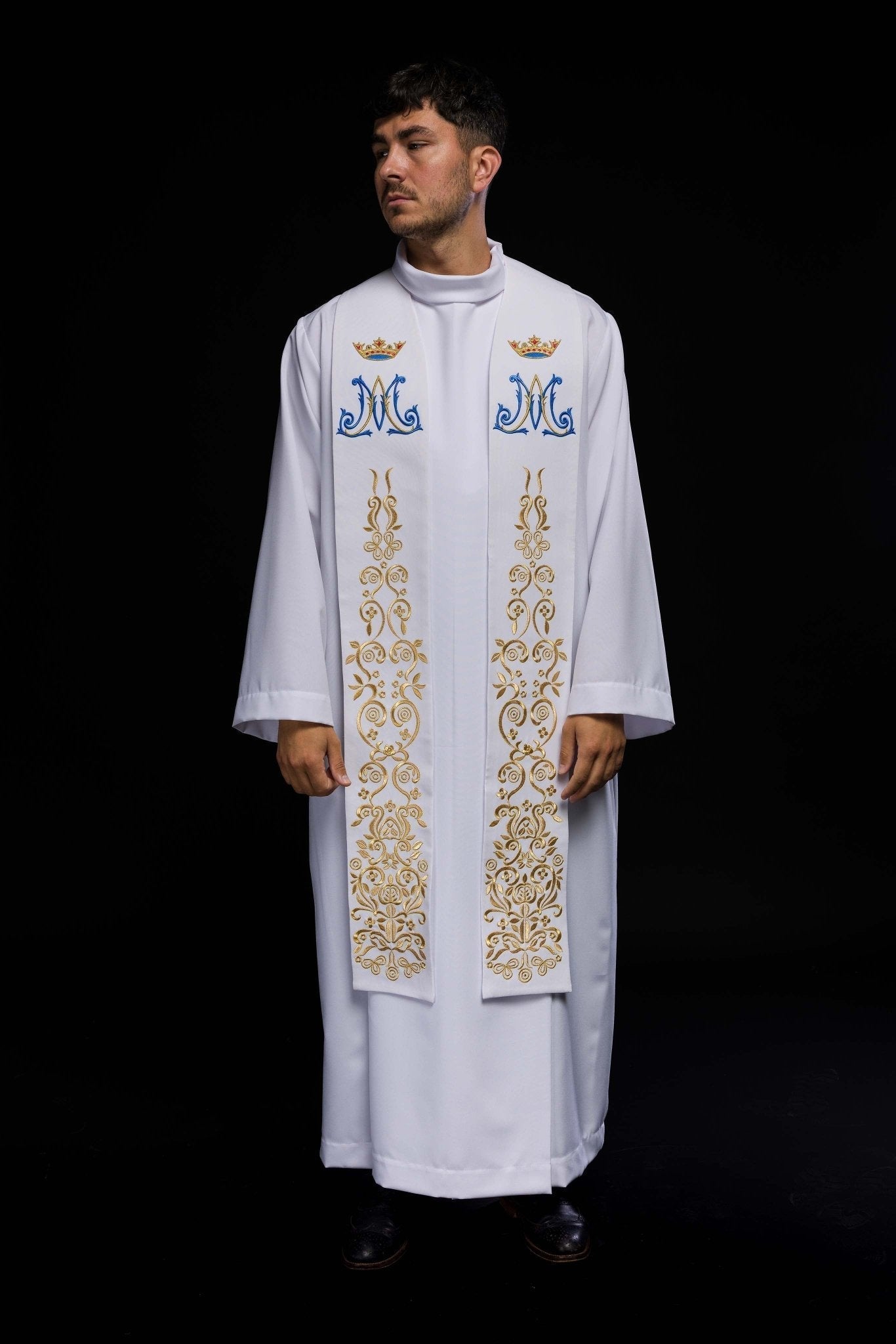 White embroidered Marian priestly stole KST/056/04/01 BIAŁY - HAFTINAUSA.COM